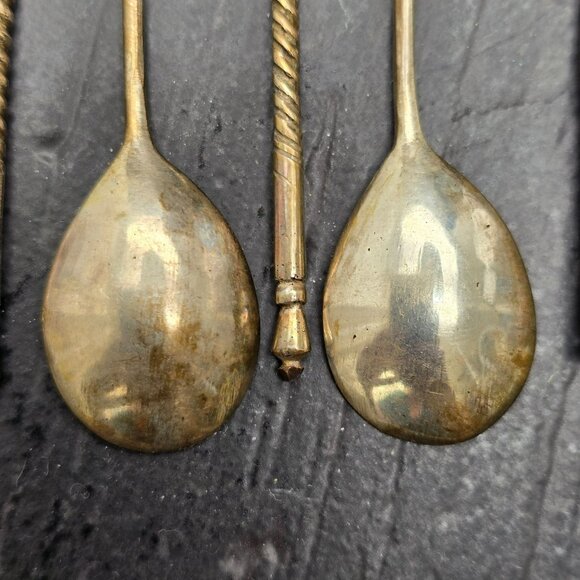 Set Of 6 Antique 800 Silver Twisted Handle Demitasse Spoons 4.25" HS249 - Picture 7 of 12